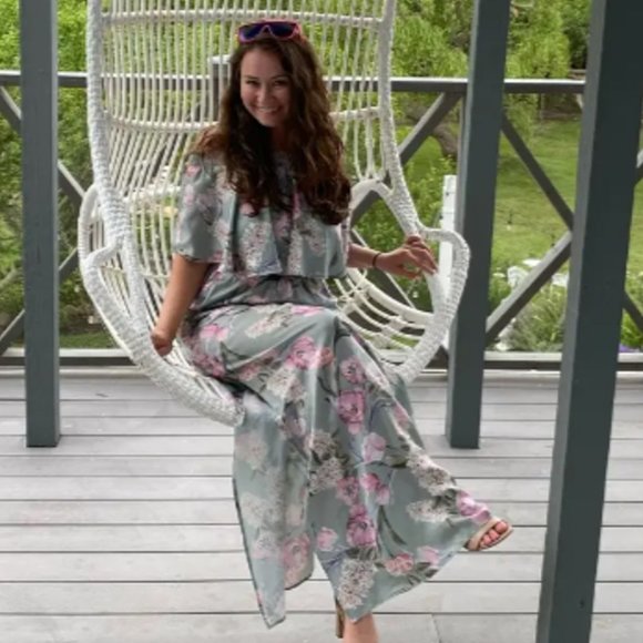 Show me your Mumu Maxi Dress Hawaii Orchid Summer Off Shoulder XS S NWT - Picture 3 of 9